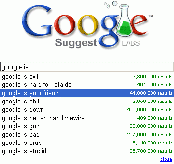 Google Suggest as it originally looked on Google Labs
