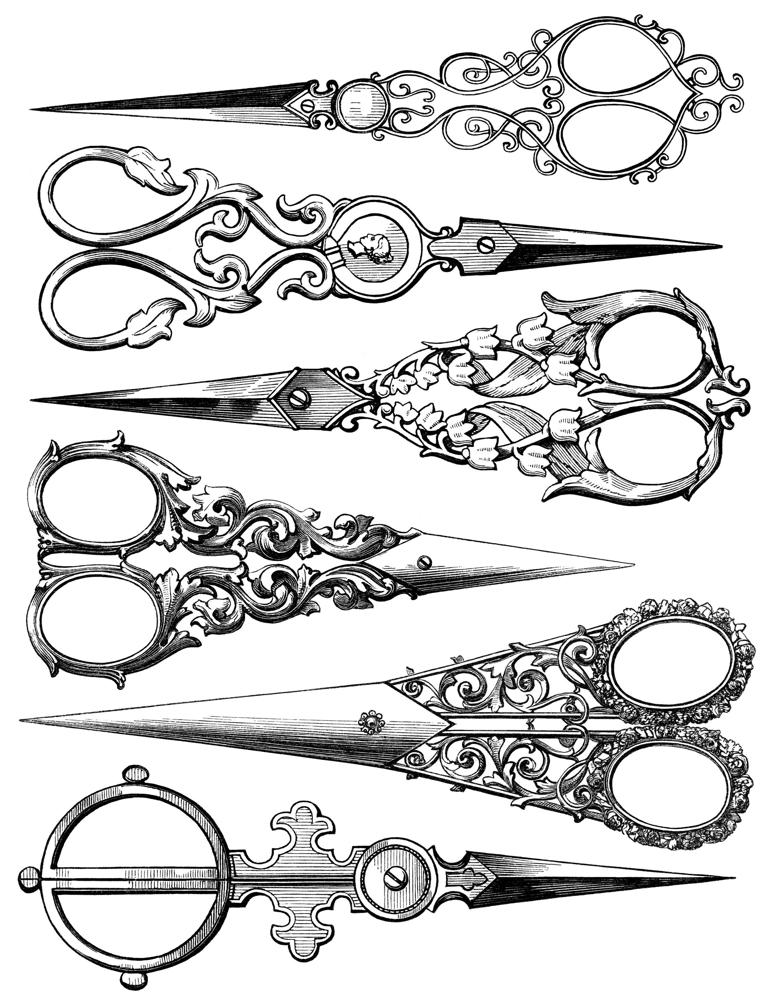 Antique Scissors Engravings Free Digital Collage Sheet Old Design