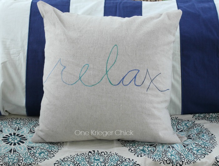 RELAX pillow-made with sharpies I OneKriegerChick.com