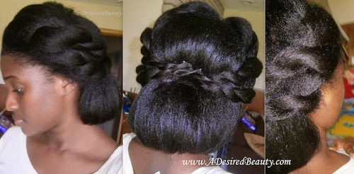natural hair updo with twists and back roll 