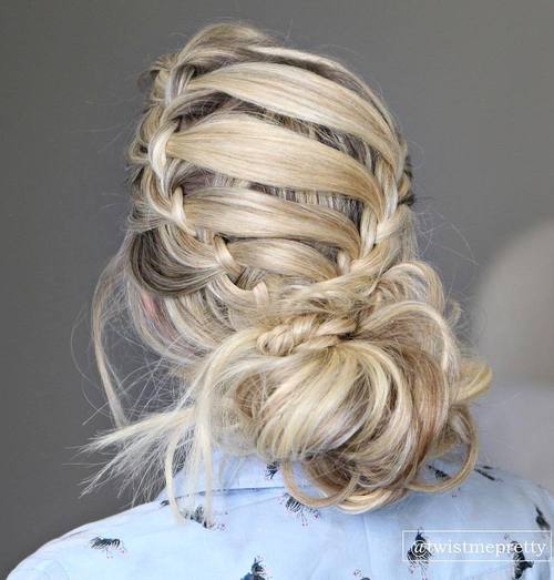 Messy Bun Updo With Headband Braid