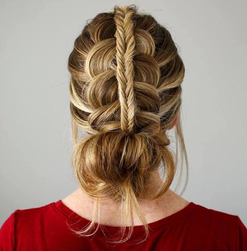 Two Braids Into Bun Boho Updo