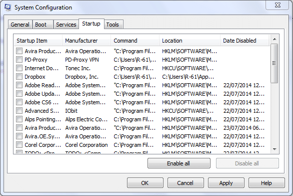 Disable running applications on startup