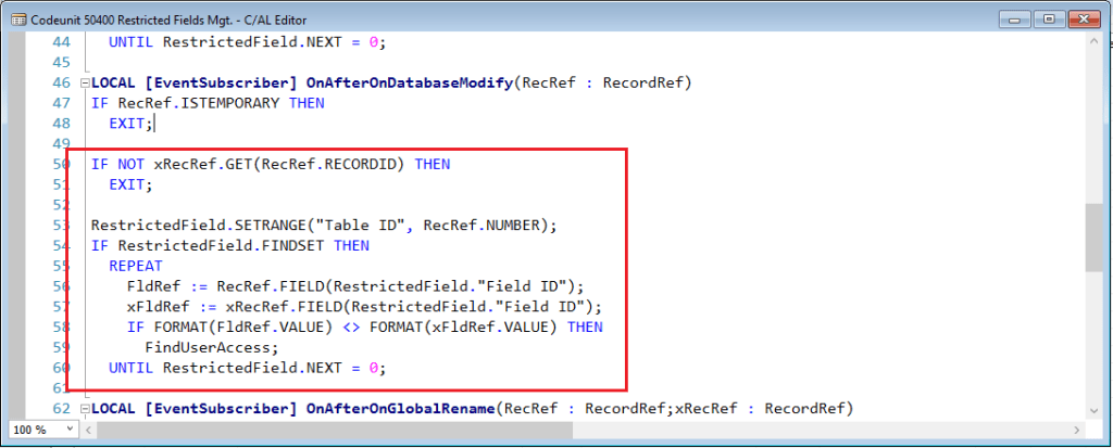 OnAfterDatabaseModify-Restricted-Fields-Codeunit-Dynamics-NAV-2016
