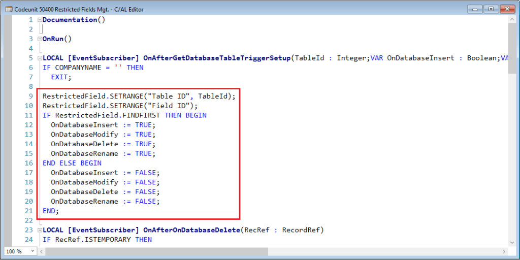 OnAfterGetDatabaseTableTriggerSetup-Restricted-Fields-Codeunit-Dynamics-NAV-2016