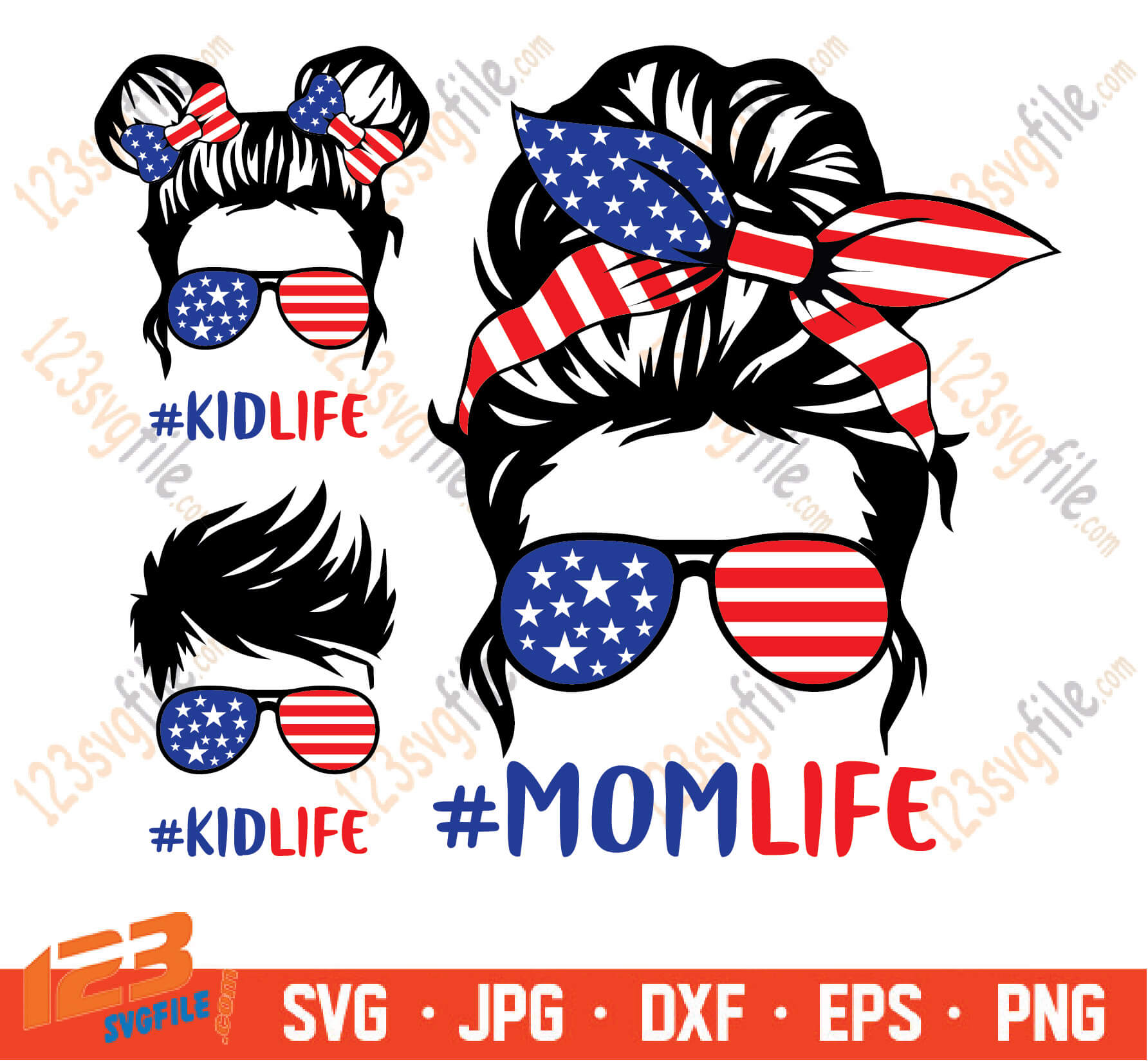 Product description you will receive the following archived files . American Mom Life Kid Life Svg Messy Bun Hair Svg Usa Flag Mom Svg Boy Girl Svg 4th Of July Svg Cricut Silhouette Vector Cut File 123svgfile