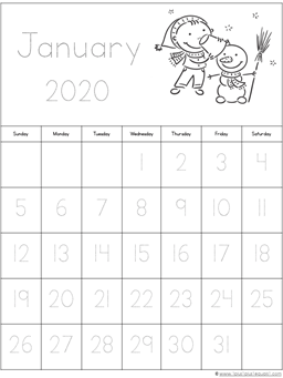 Each morning, your child will trace the month name and each number leading up to the day's date. January 2020 Calendars For Kids 1 1 1 1