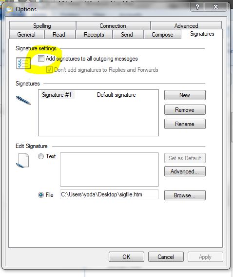 · click the signatures tab. Email Signature Windows Live Mail