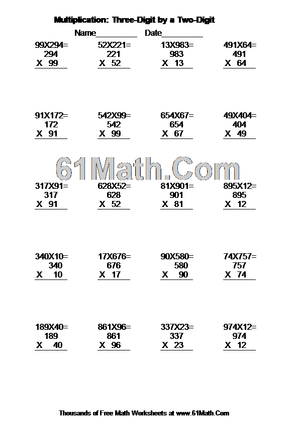 multiplication three digit by a two digit create your