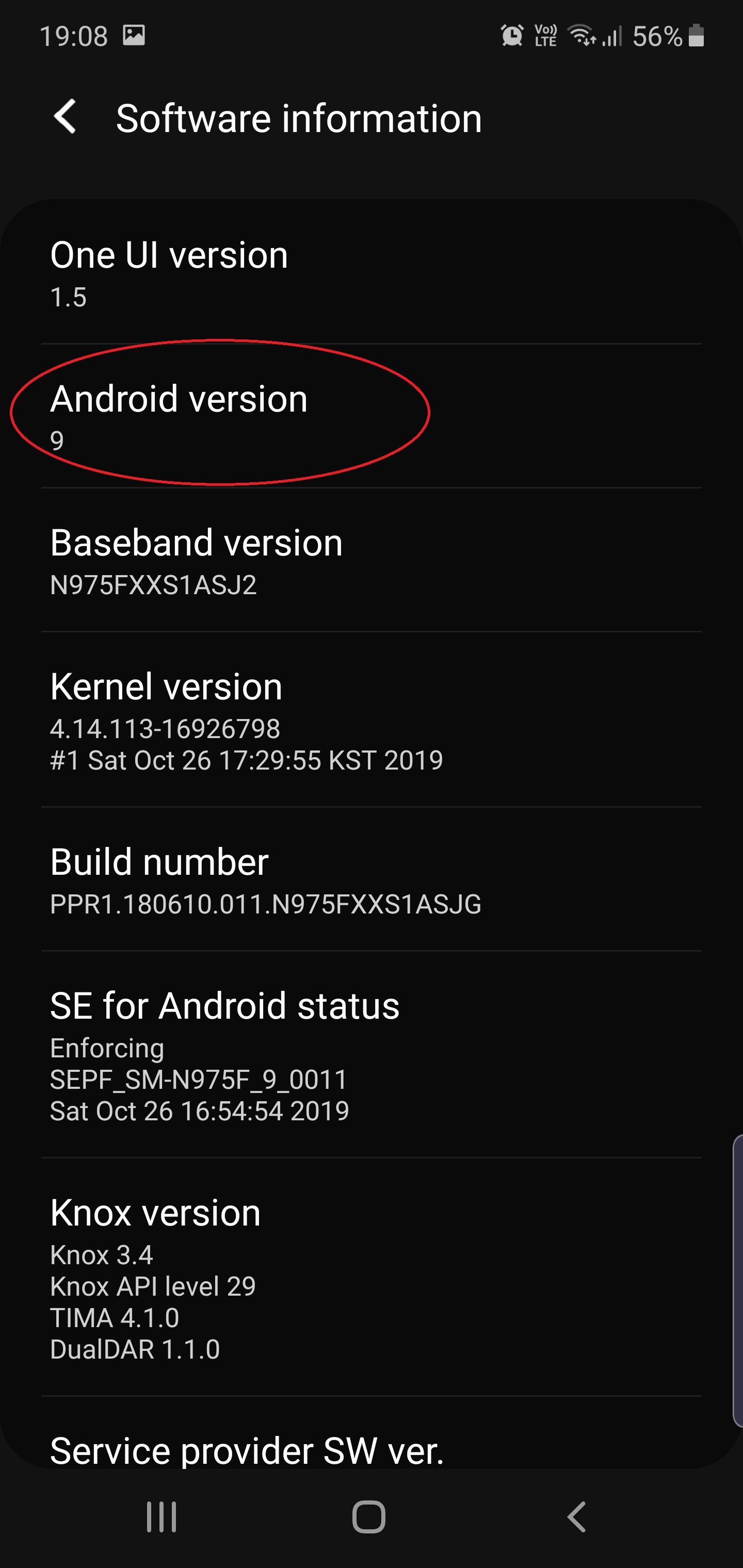Look for your Android version number