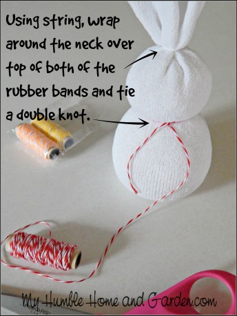 How To Make An Adorable Sock Snowman - Securing The Neck and Head with String