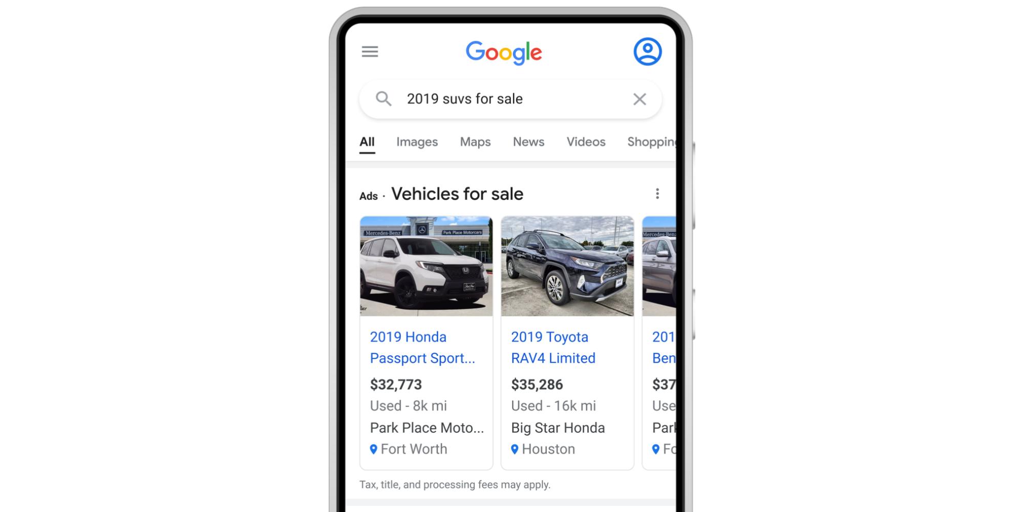 Google Search vehicle ads