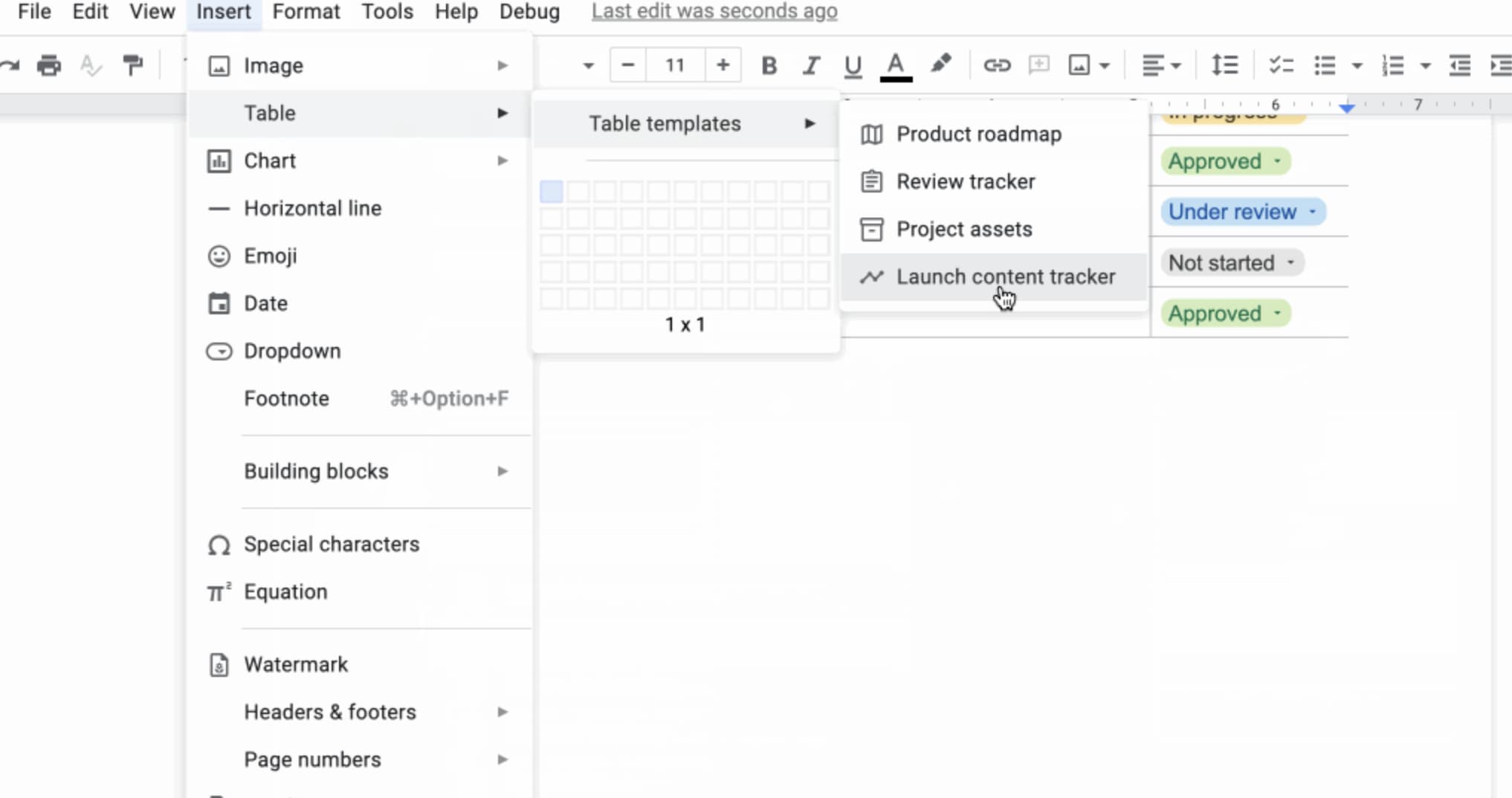 Google Docs dropdown