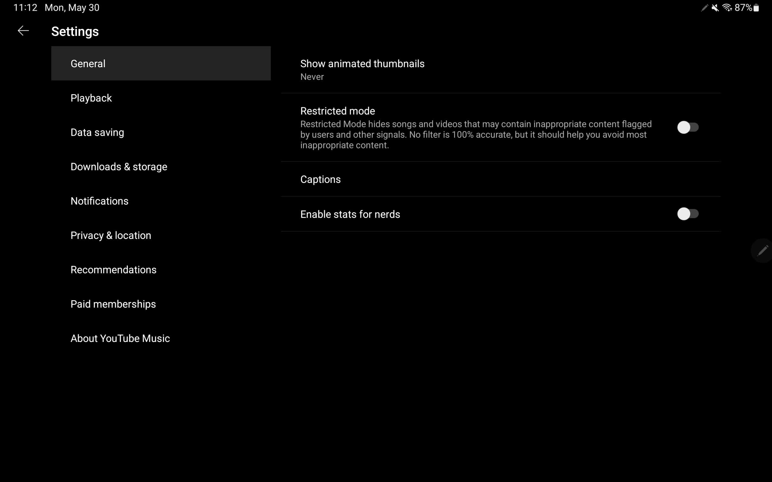 YouTube Music settings