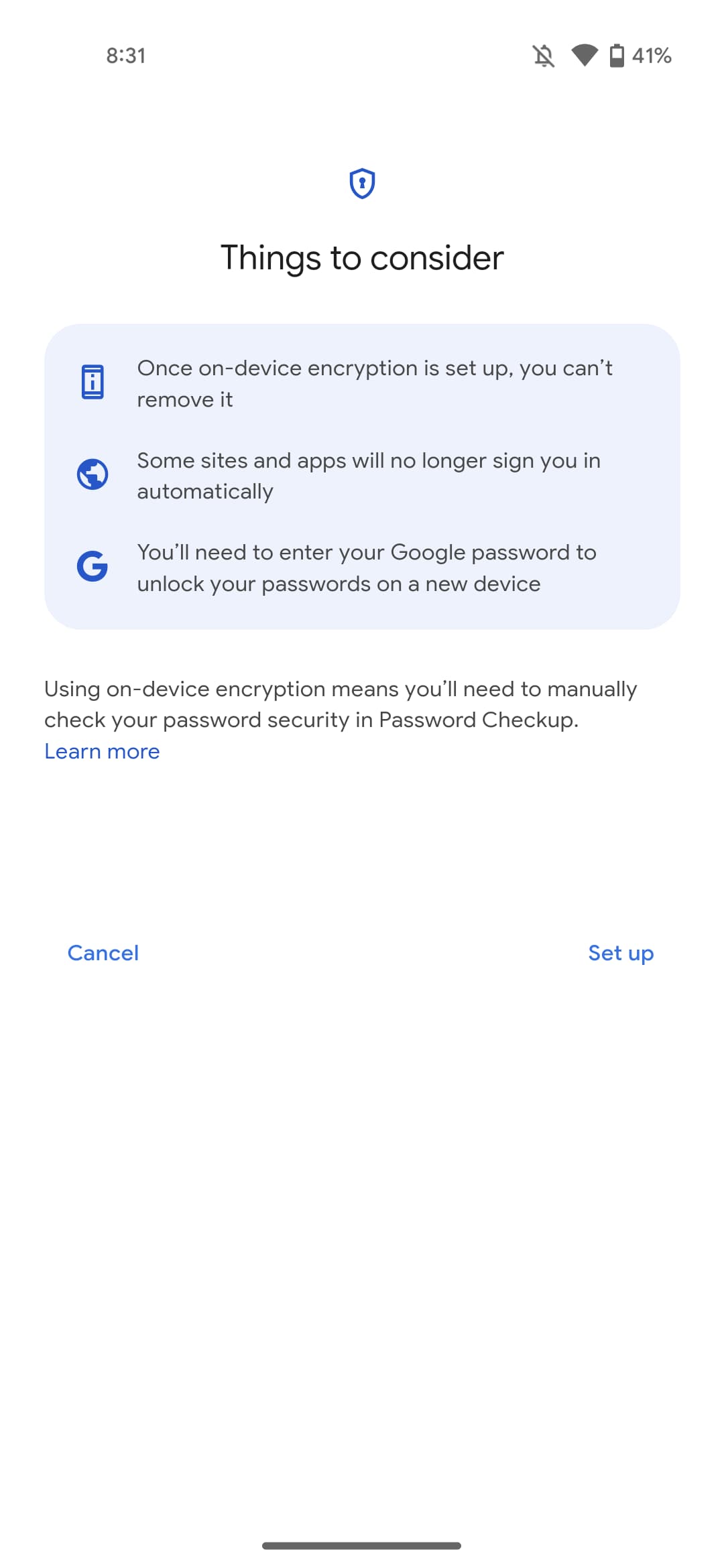 Google Password on-device encryption