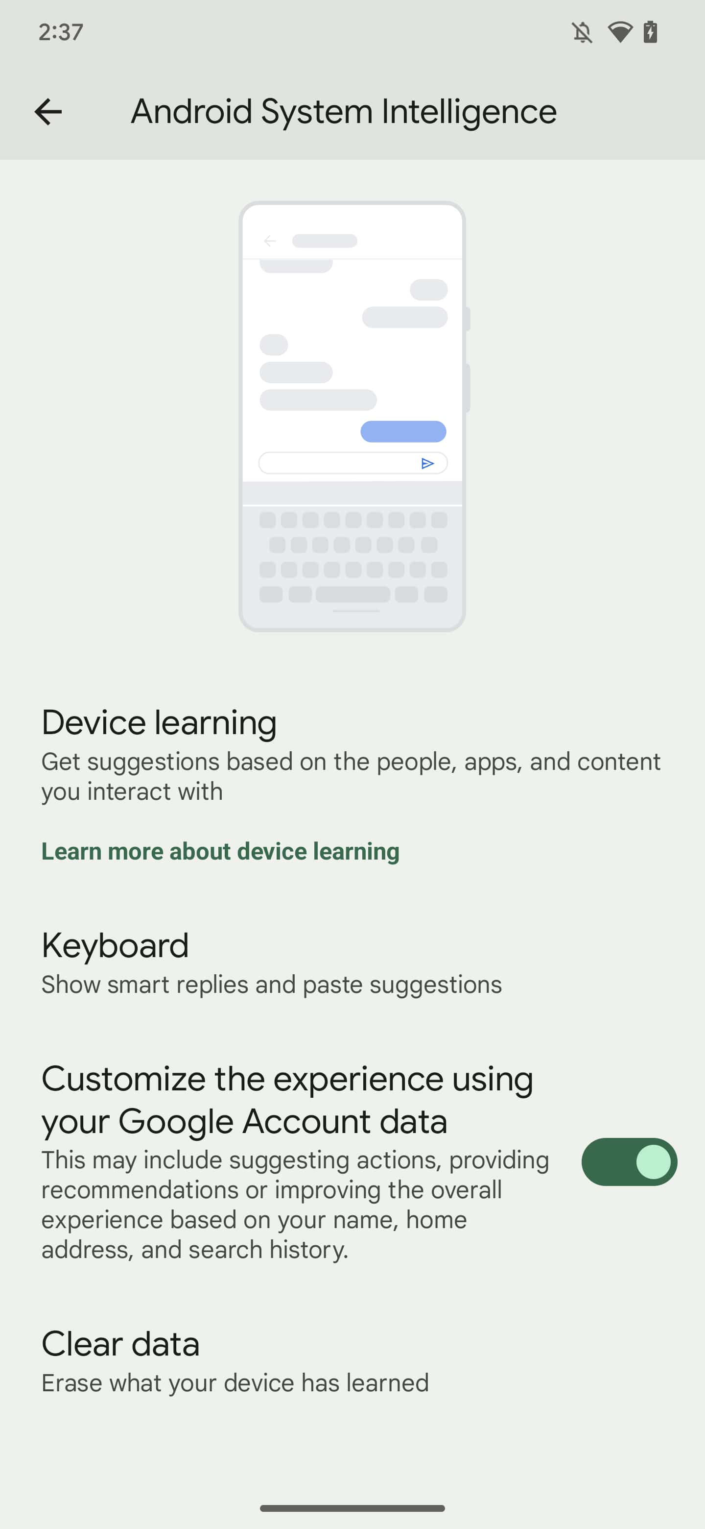 At a Glance data setting