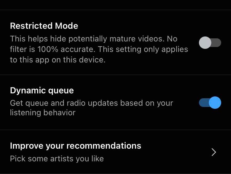 YouTube Music Dynamic queue