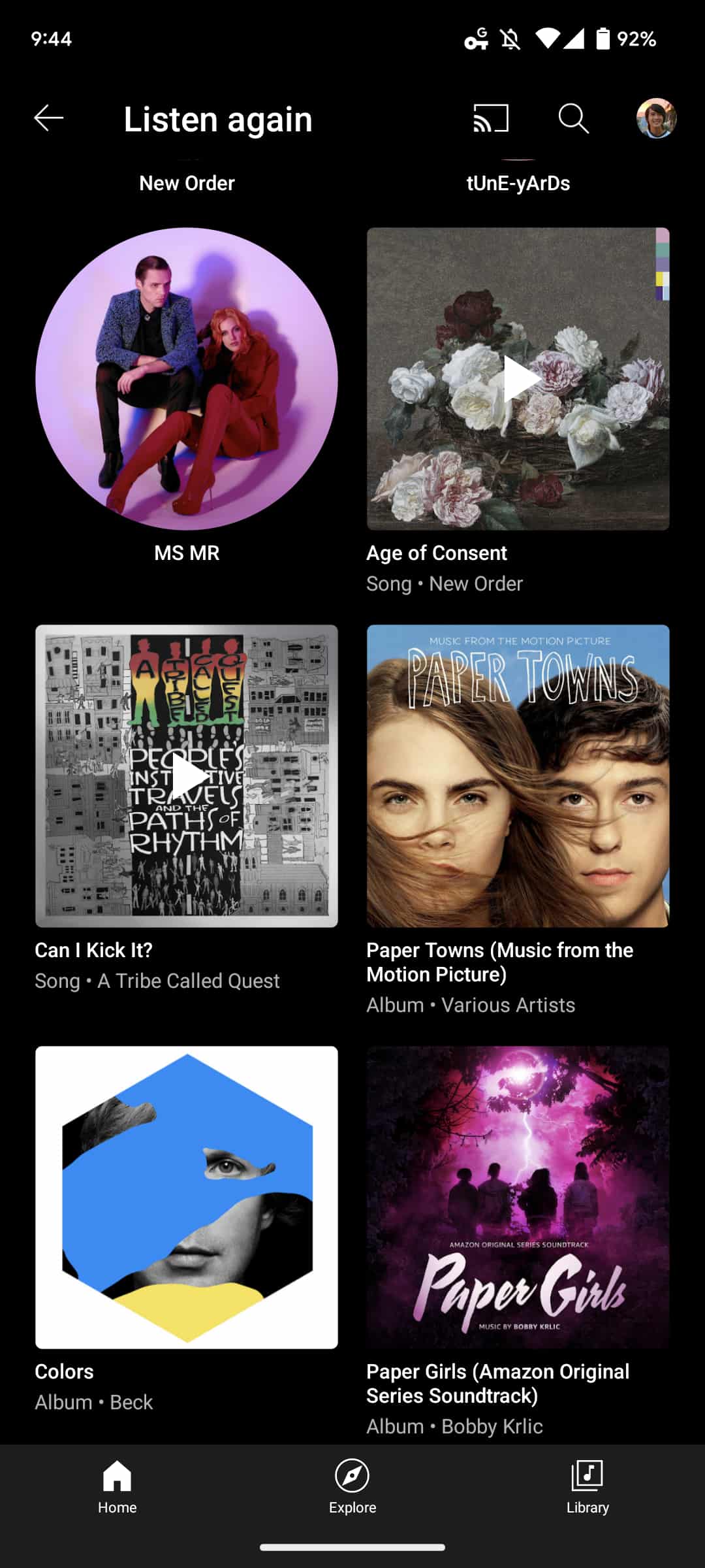 YouTube Music more Listen again