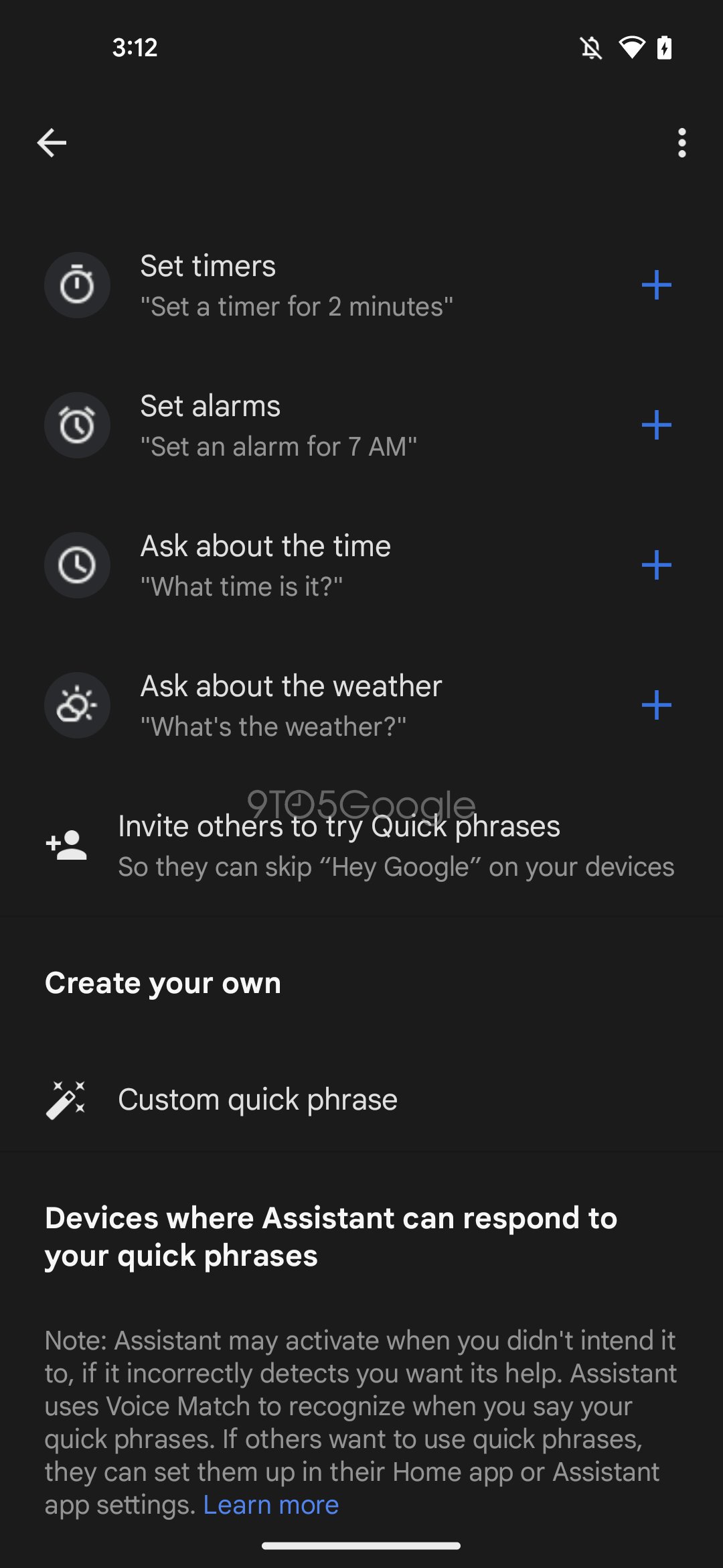Assistant custom Quick Phrases