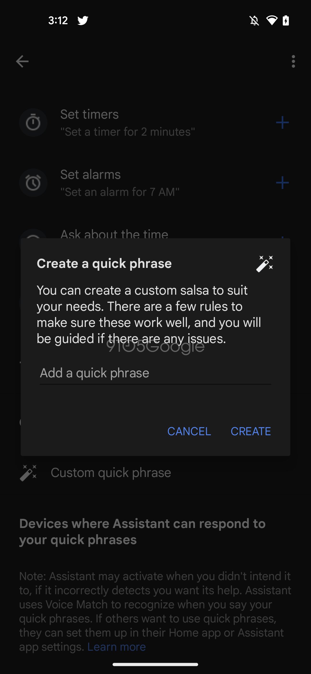 Assistant custom Quick Phrases