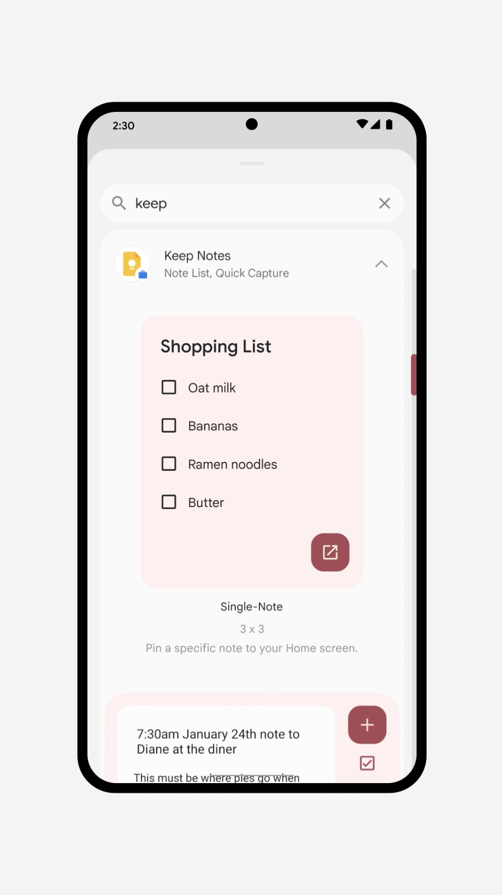 Google Keep note widget