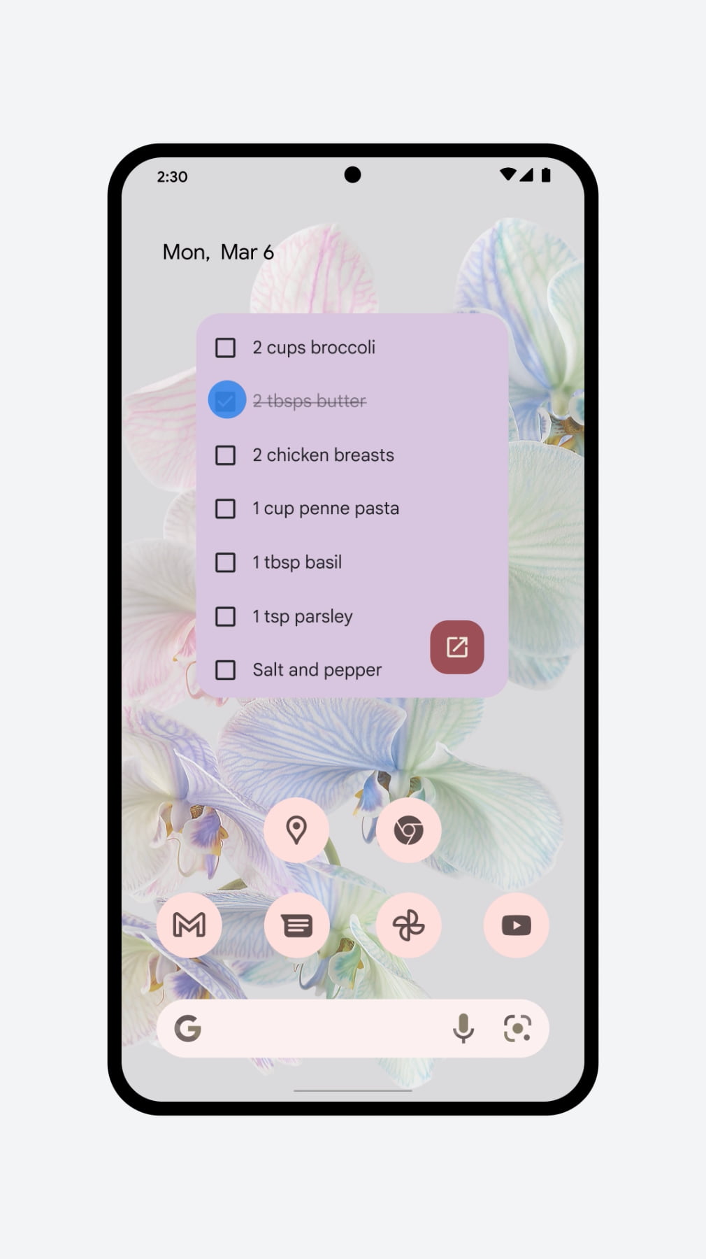 Google Keep note widget