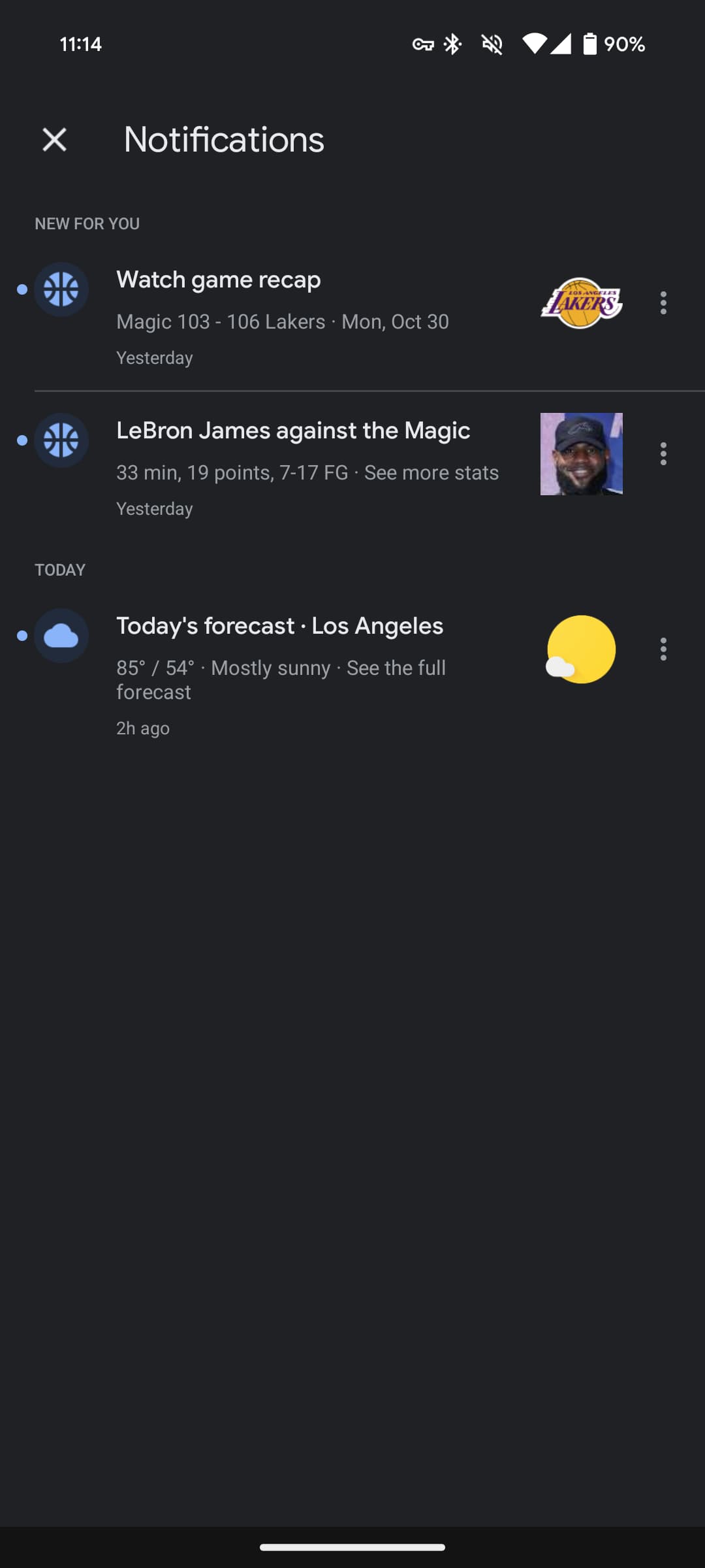 Google app notifications feed