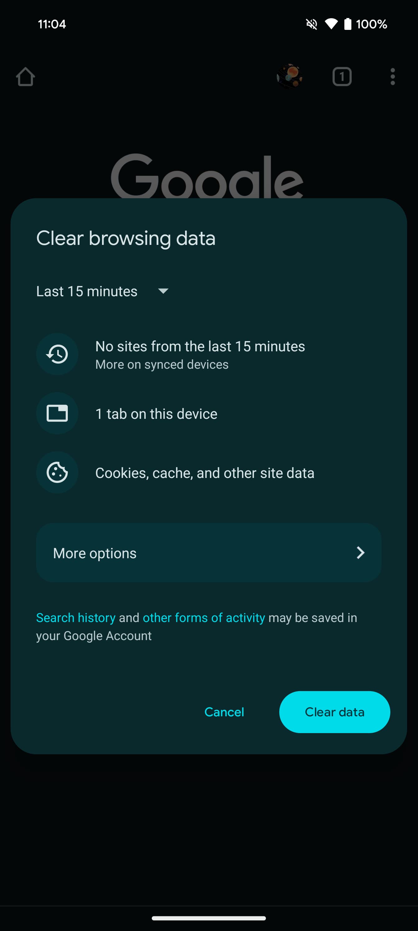 Chrome Clear browsing data