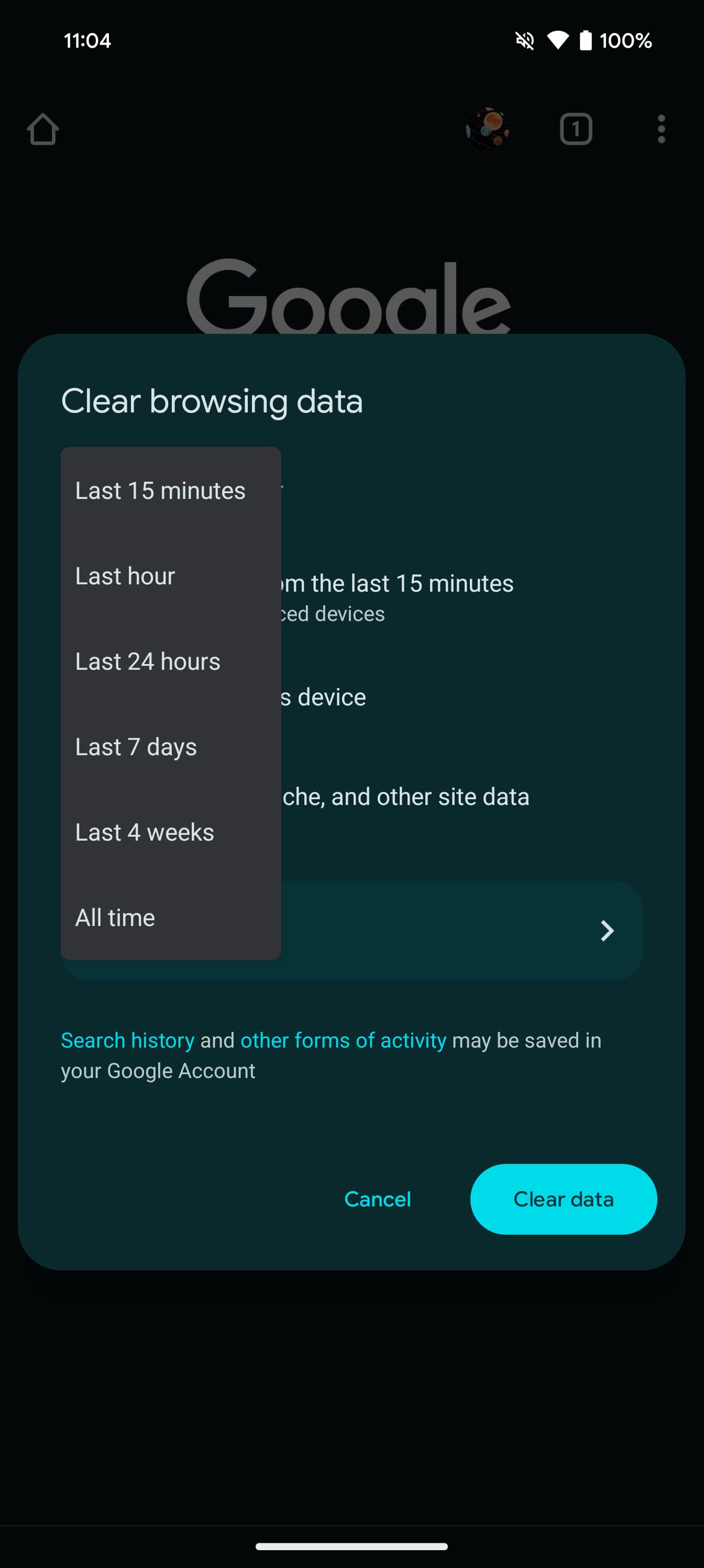 Chrome Clear browsing data