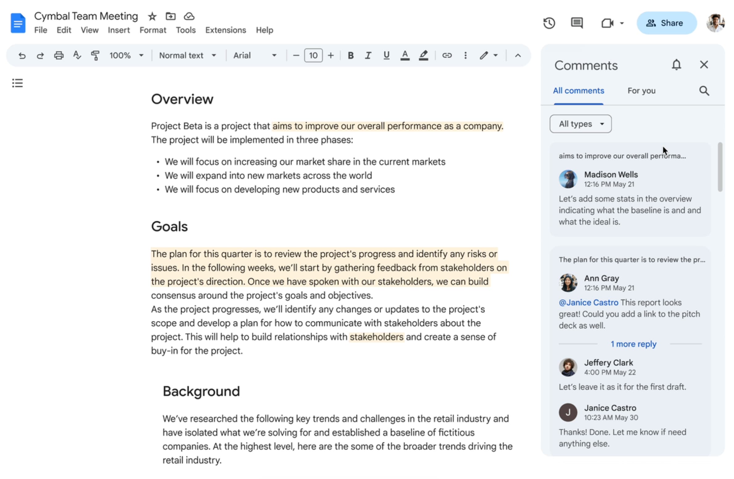 Google Docs comment redesign