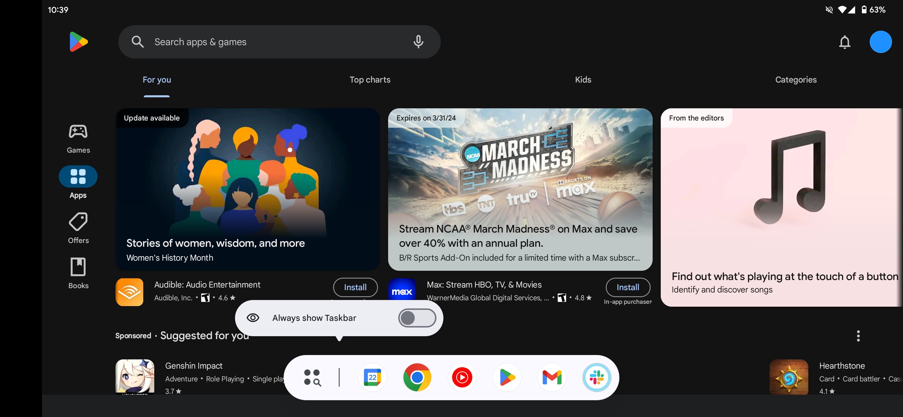 Android 15 DP2 taskbar