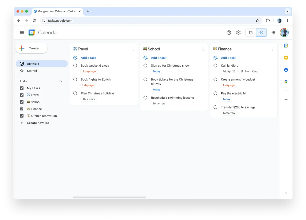 Google Tasks Keep reminders