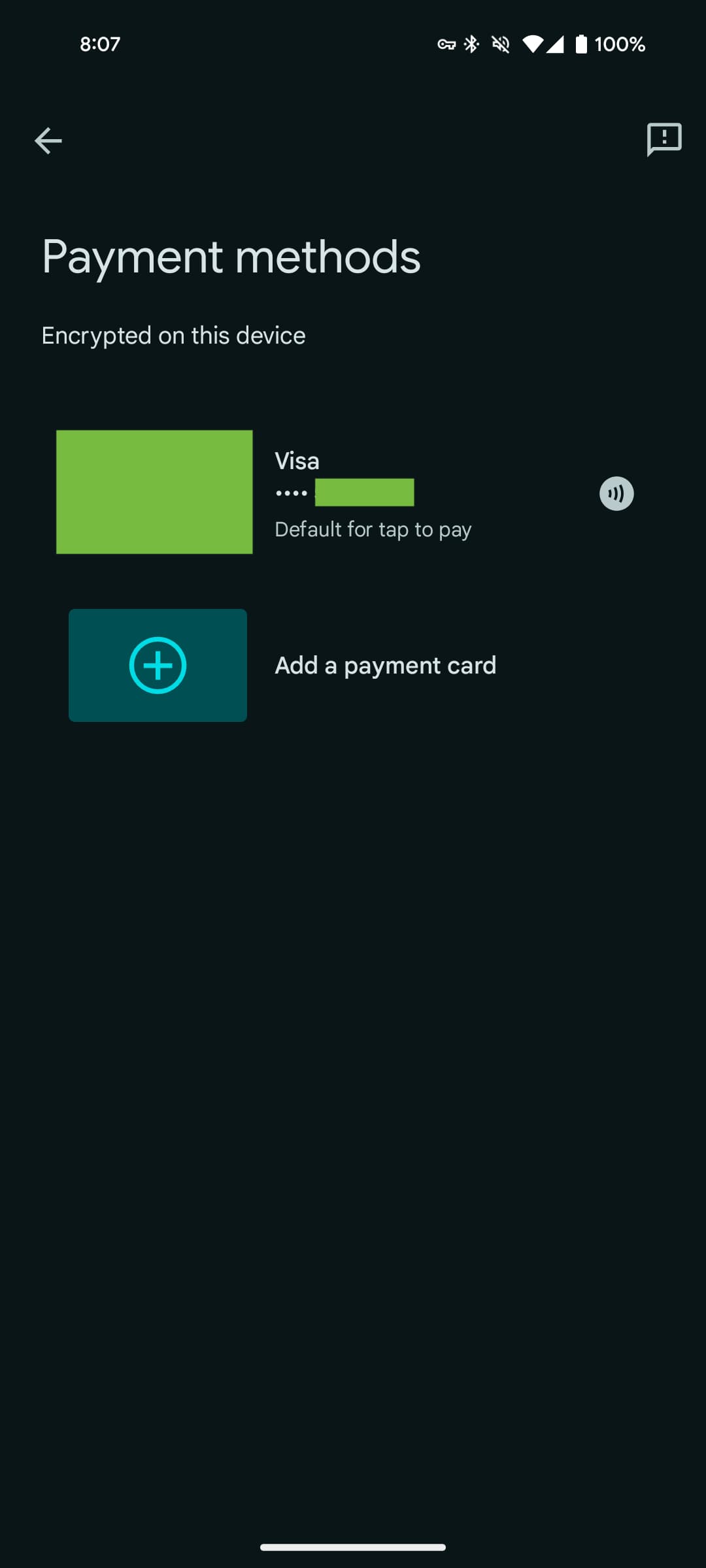 Google Wallet Payment methods list