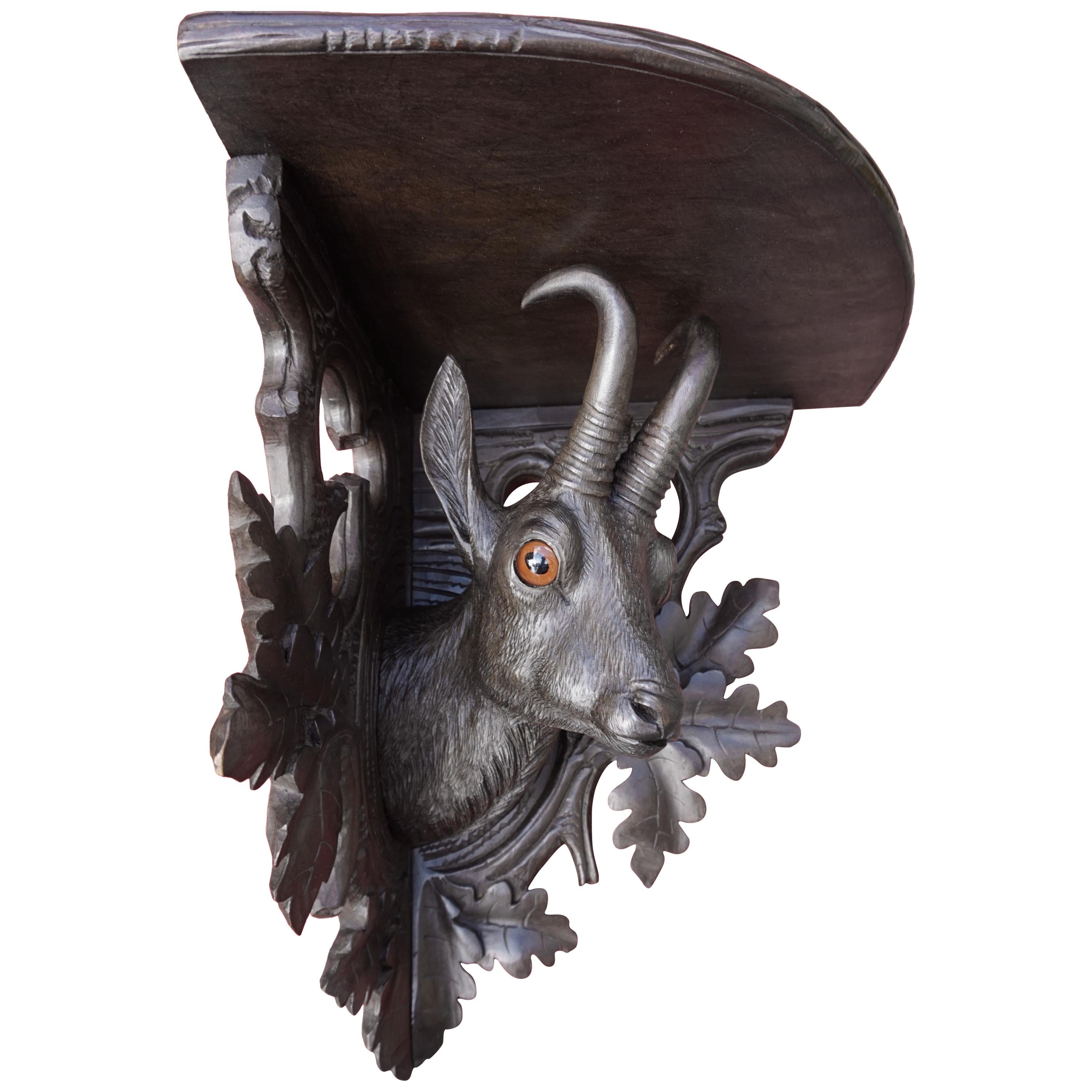 Top Quality Carved Antique Swiss Black Forest Linden Wood Ibex Corner Shelf For At 1stdibs Linden Wood Ibex Corner Shelf