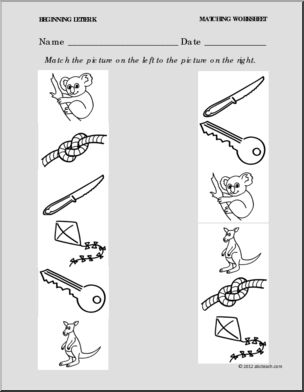 matching picture to picture letter k prek kdg abcteach