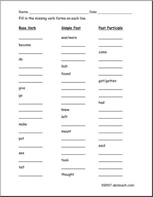 worksheet missing verb forms esl abcteach