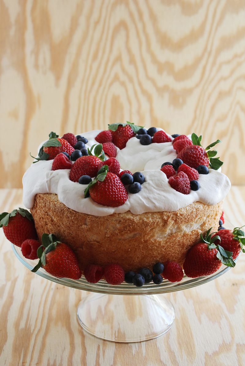 Chocolate angel food cake with chocolate whipped cream: Emma S Birthday Cake Angel Food A Beautiful Mess