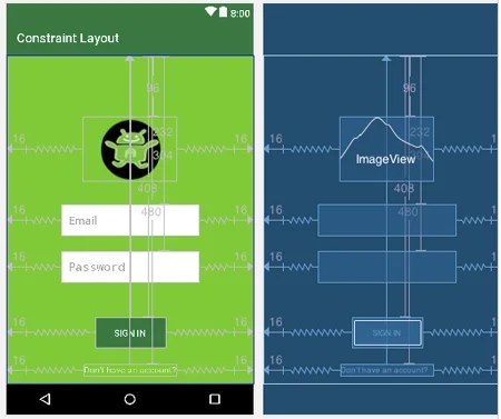 Contohnya kita dapat menyisipkan widget (tombol) ke dalam widget lainya (gambar). Constraint Layout Tutorial With Example In Android Studio Step By Step Abhi Android