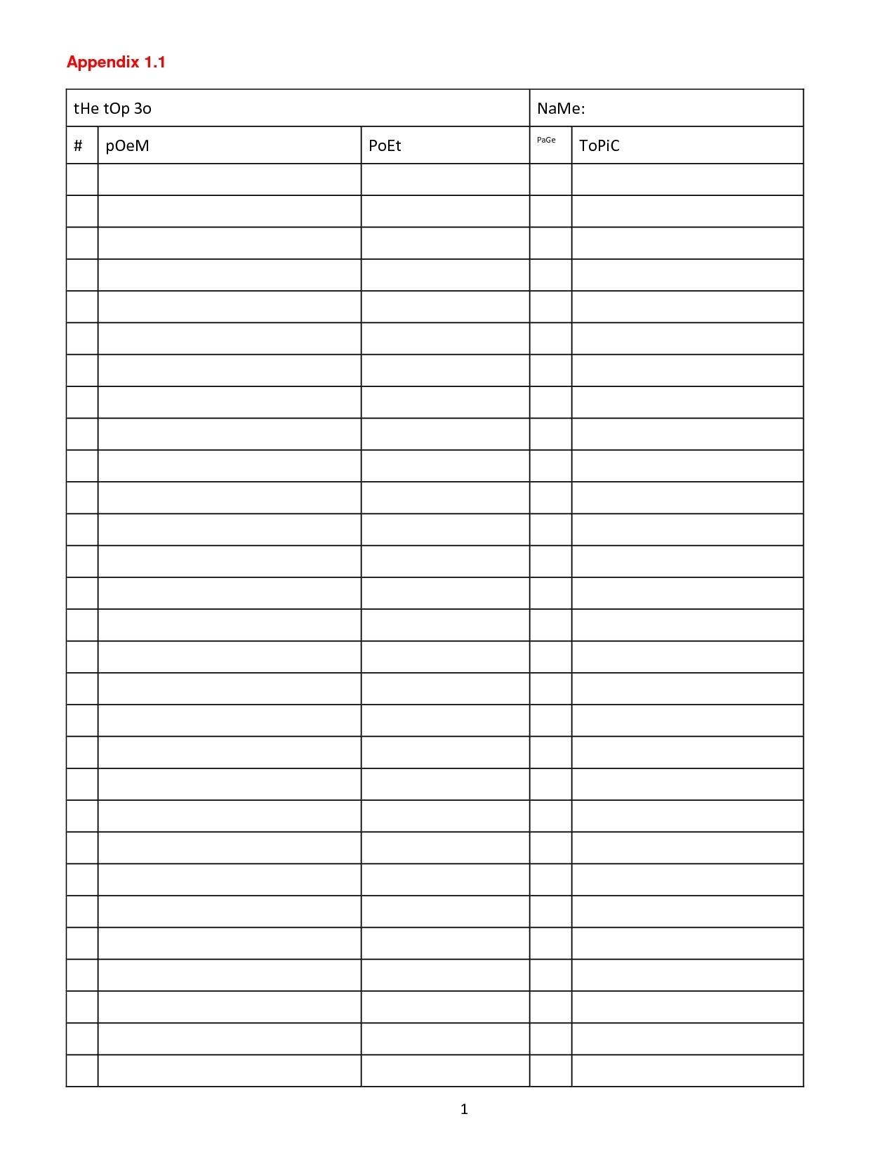 printable 3 column chart with lines template business