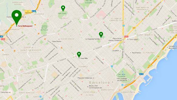 Ver sagrada família (templo expiatorio de la sagrada familia), barcelona en el mapa. Gaudi The Bellesguard House