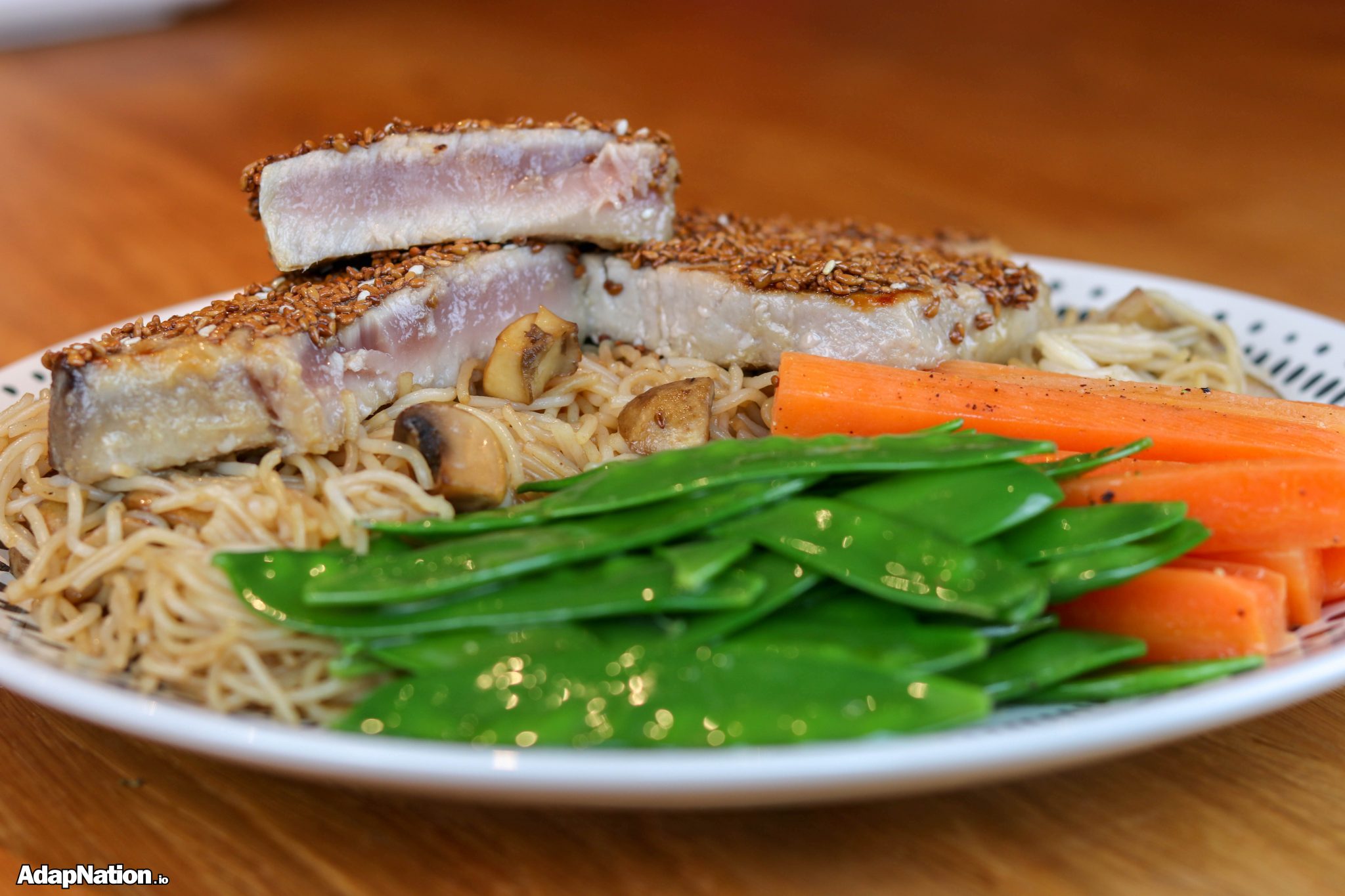 Honey & Sesame Thai Tuna Steak, with Rice Noodles & Veg AdapNation