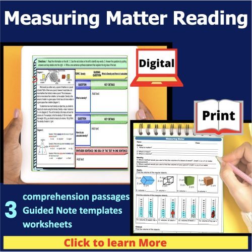 measuring matter and density science reading comprehension passages and worksheets kristi harjo