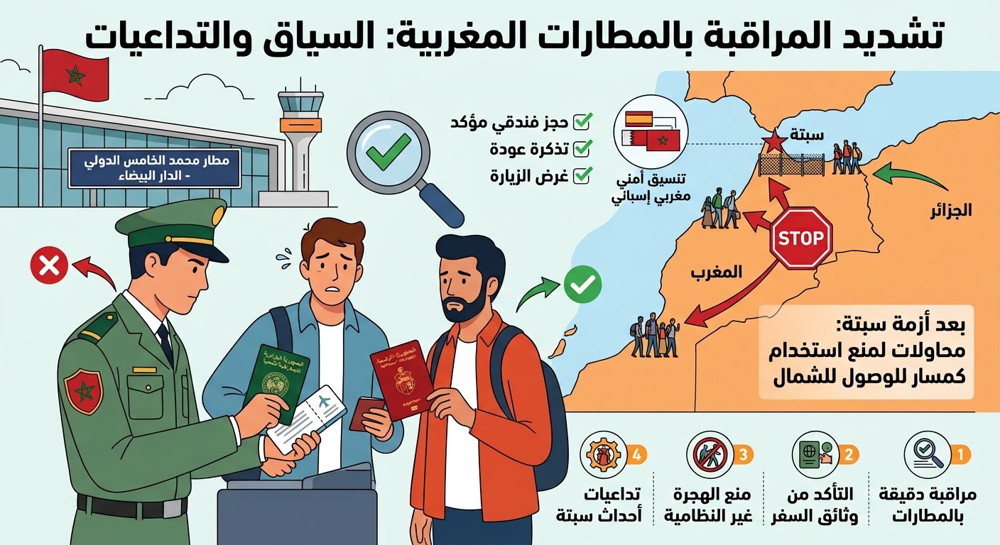 المغرب يعزز تدابير فحص وثائق السفر للوافدين من الجزائر وتونس إثر تداعيات أزمة سبتة المغرب يعزز تدابير فحص وثائق السفر للوافدين من الجزائر وتونس إثر تداعيات أزمة سبتة