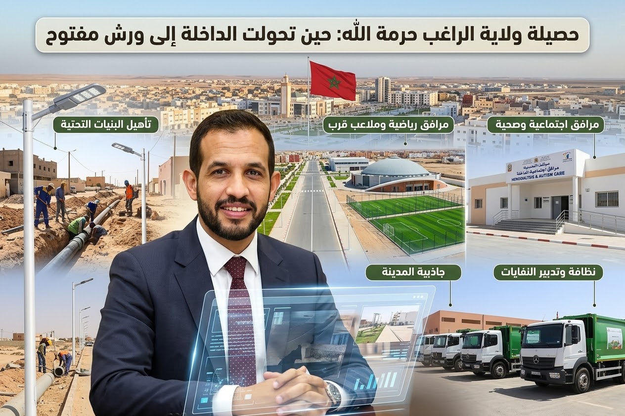 حصيلة ولاية الراغب حرمة الله.. حين تحولت الداخلة إلى ورش مفتوح لإعادة تأهيل المدينة وتعزيز جاذبيتها
