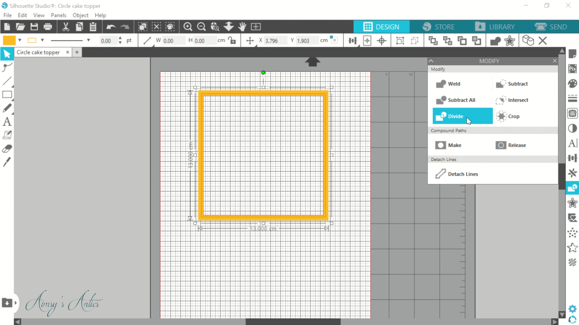 Using the weld/divide option to create the square frame