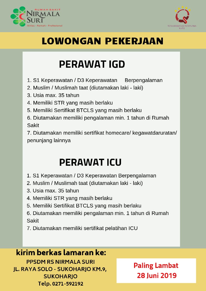 Mar 31, 2022 · lowongan kerja fullstack developer pt. Lowongan Pekerjaan Rs Nirmala Suri Sukoharjo Akademi Keperawatan Karya Bhakti Nusantara