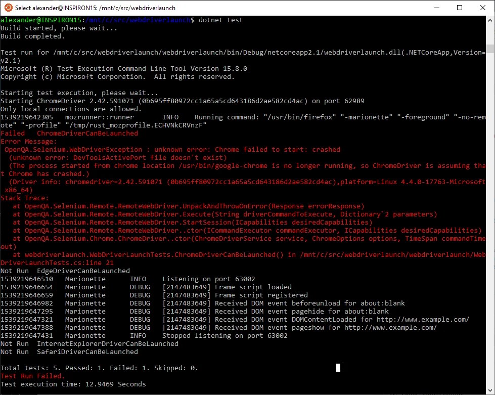 Launching WebDrivers in Core Alexander on Test