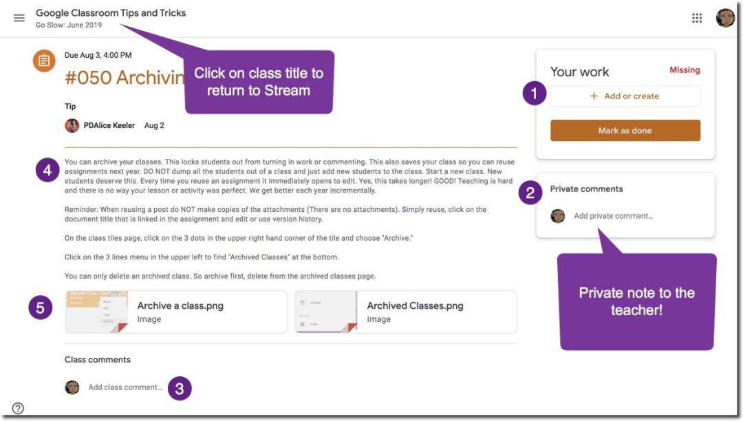 Assignment Screen in Google Classroom