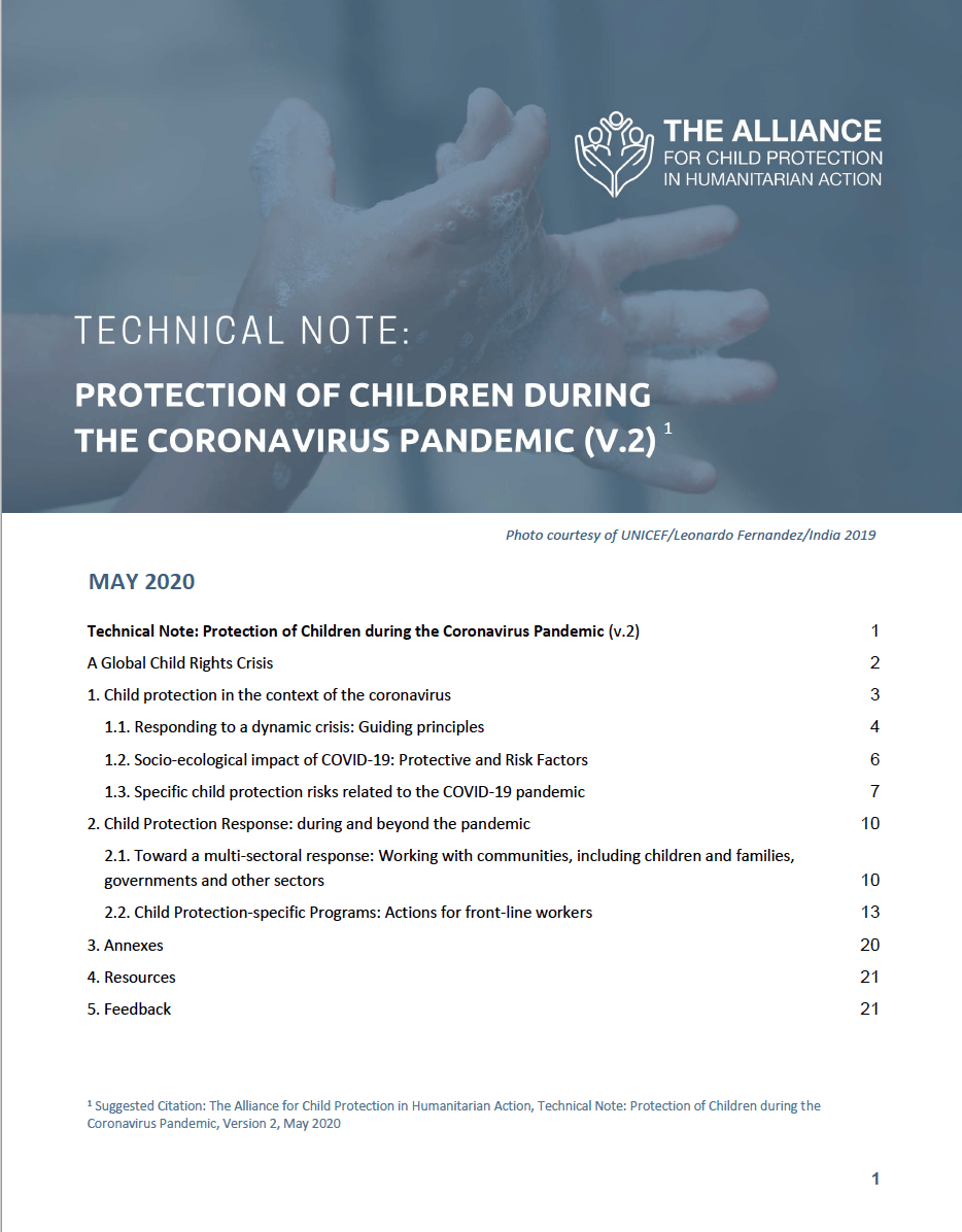 Registration on or use of this site constitutes acceptance of our terms of service and privacy polic. Technical Note Protection Of Children During The Coronavirus Pandemic V 2 The Alliance For Child Protection In Humanitarian Action