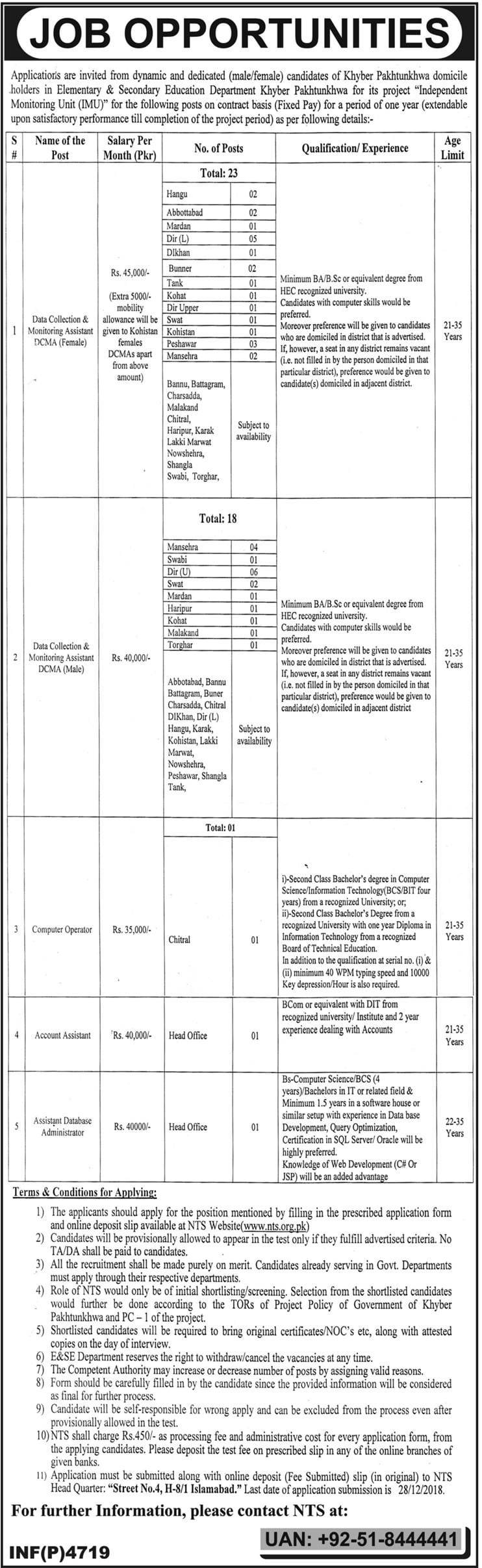 Data Collection And Monitoring Assistant DCMA Jobs Syllabus MCQs Test KPK Education Depatment